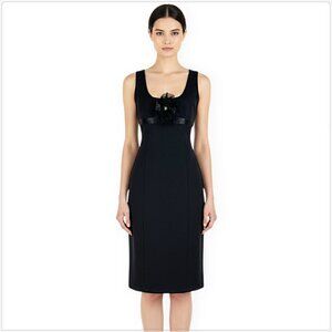 Rebecca Taylor Black Empire Stretch Wool Ribbon Belt Flower Brooch Dress New 8